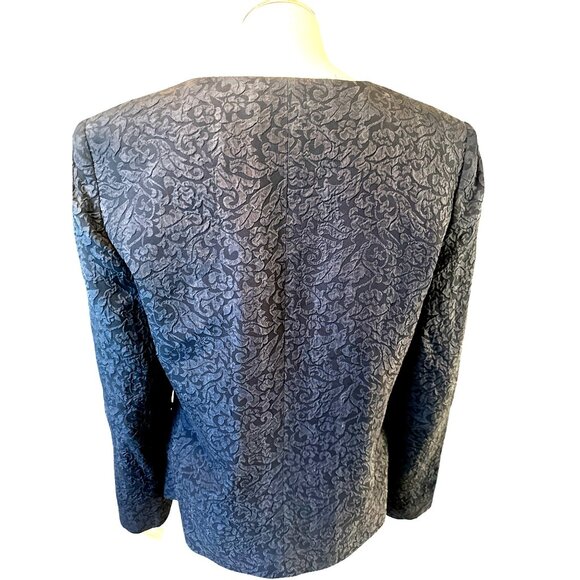 Talbots Size 10 Navy Pure Silk Jacket Textured Brocade Evening City Chic Luxury - Picture 5 of 13